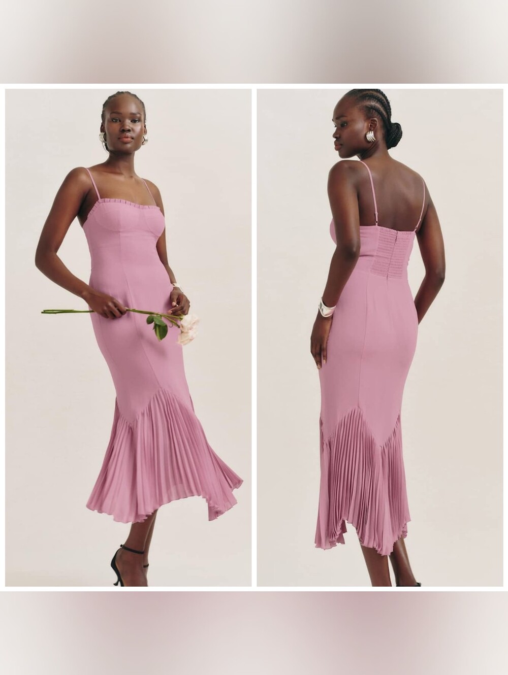Reformation Aiko Dress, Color Rose Petals, Size 0, Strappy Maxi Dress, Pleats
